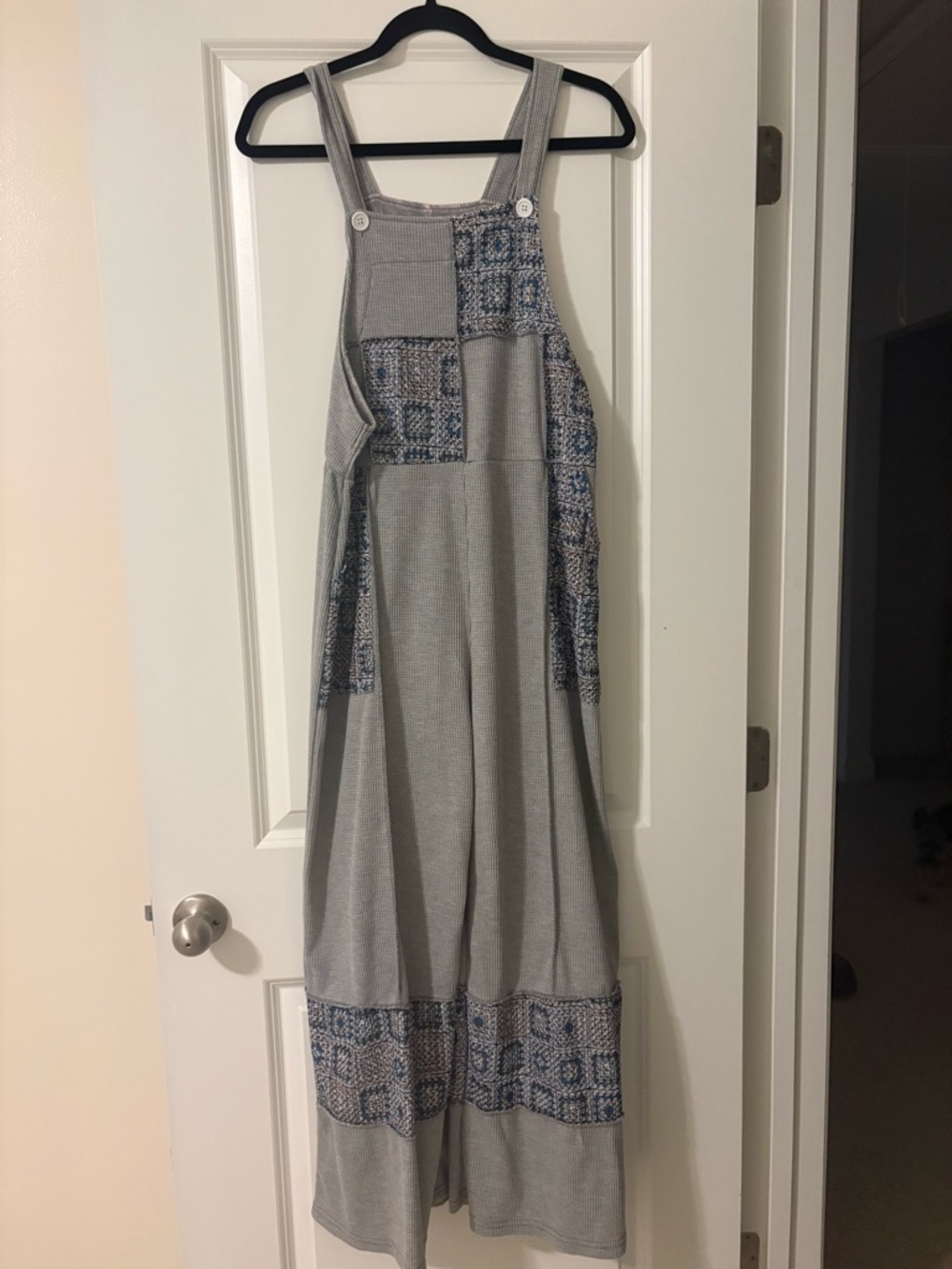 Gray Patchwork Wide-Leg Jumpsuit
